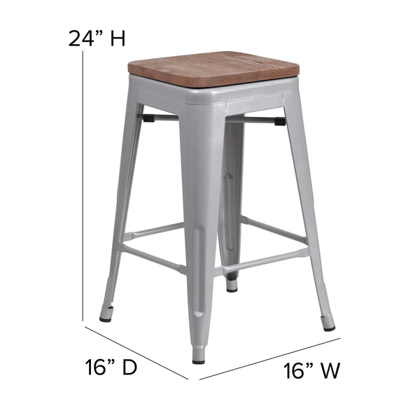 Silver/Gray |#| Indoor/Outdoor Backless Counter Stool with Poly Seat - Silver/Gray