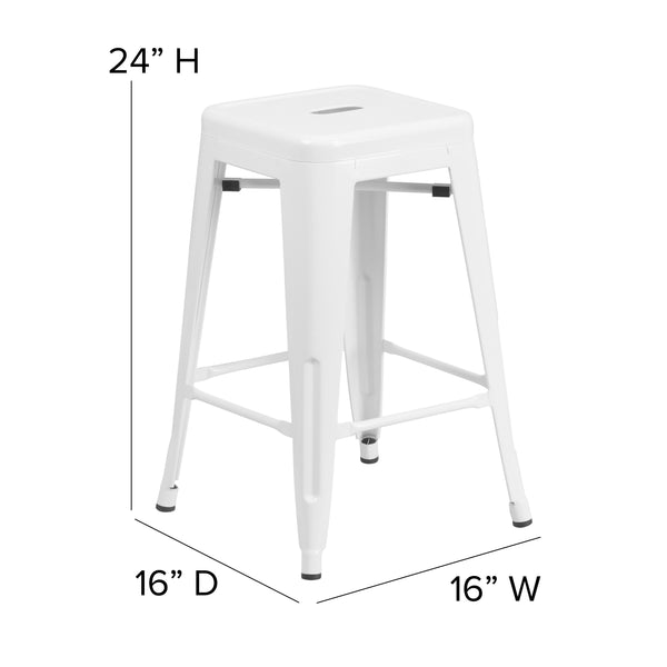 White/Gray |#| Indoor/Outdoor Backless Counter Stool with Poly Seat - White/Gray