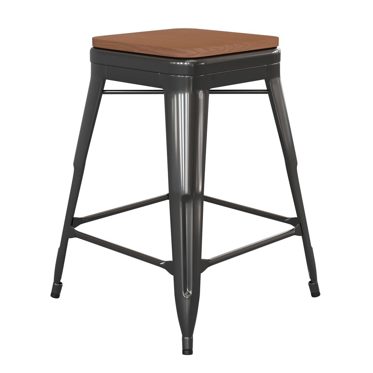 Black/Teak |#| Indoor/Outdoor Backless Counter Stool with Poly Seat - Black/Teak