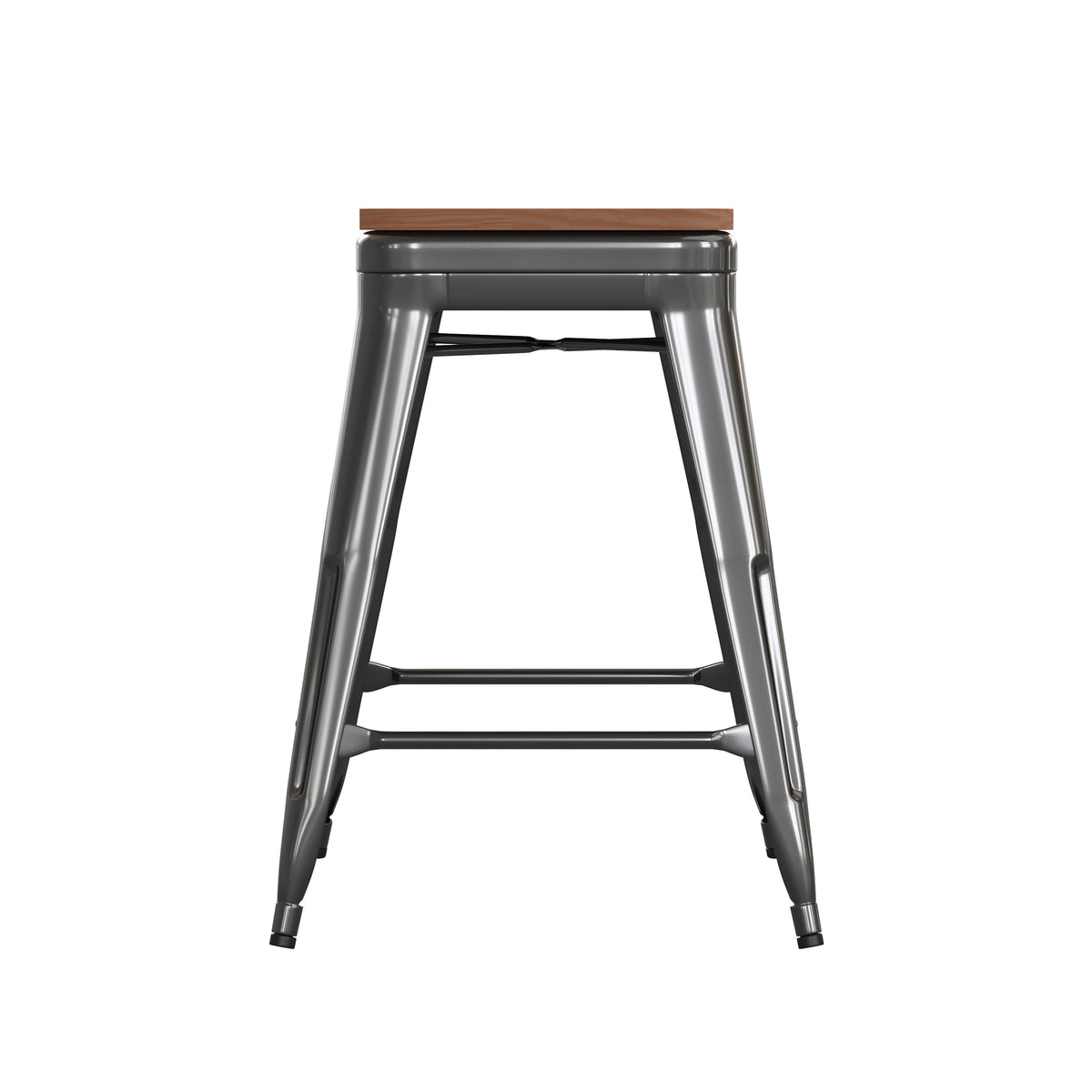 Black/Teak |#| Indoor/Outdoor Backless Counter Stool with Poly Seat - Black/Teak