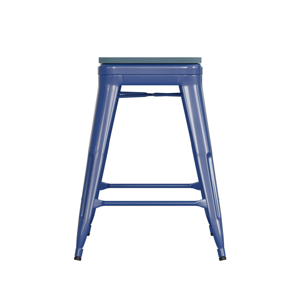 Blue/Teal-Blue |#| Indoor/Outdoor Backless Counter Stool with Poly Seat - Blue/Teal-Blue