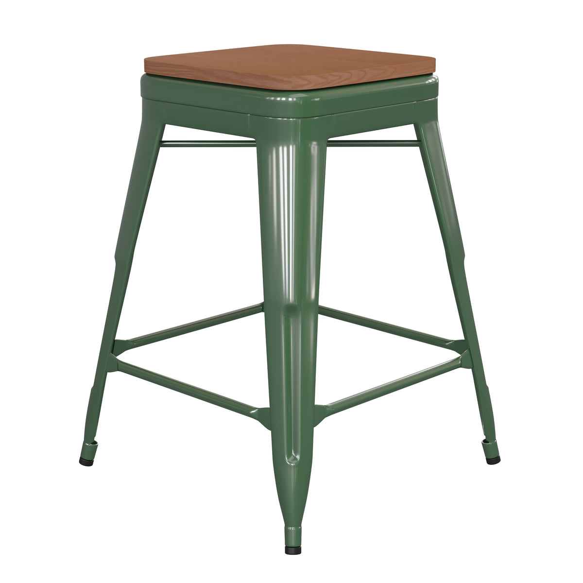 Green/Teak |#| Indoor/Outdoor Backless Counter Stool with Poly Seat - Green/Teak