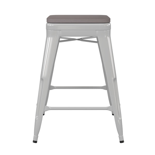 White/Gray |#| Indoor/Outdoor Backless Counter Stool with Poly Seat - White/Gray