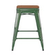 Green/Teak |#| Indoor/Outdoor Backless Counter Stool with Poly Seat - Green/Teak