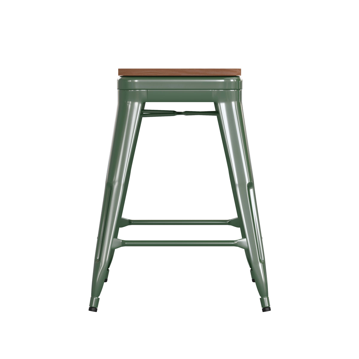 Green/Teak |#| Indoor/Outdoor Backless Counter Stool with Poly Seat - Green/Teak