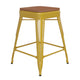 Teak Seat/Yellow Frame |#| Indoor/Outdoor Backless Counter Stool with Poly Seat - Yellow/Teak