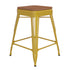 Teak Seat/Yellow Frame |#| Indoor/Outdoor Backless Counter Stool with Poly Seat - Yellow/Teak