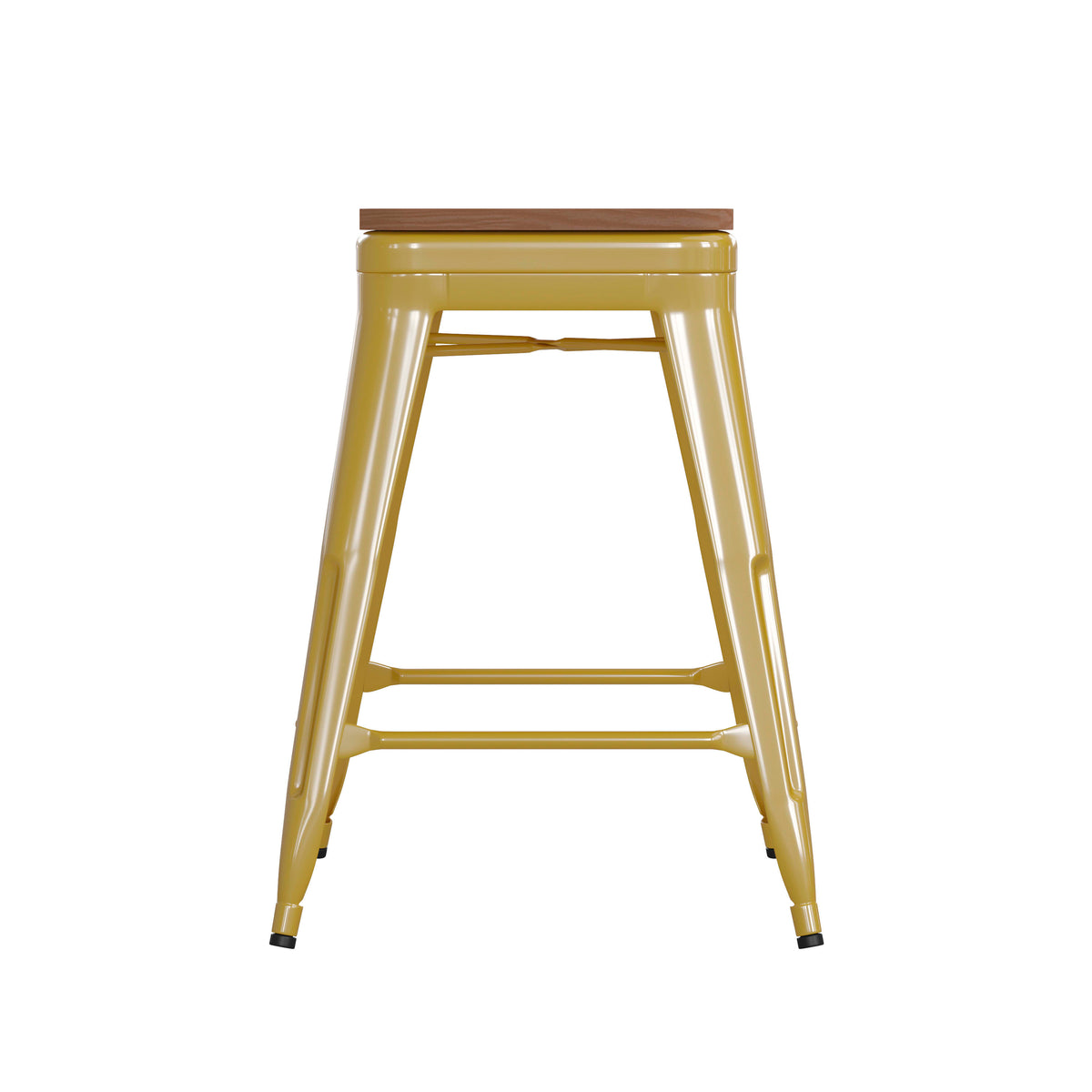 Teak Seat/Yellow Frame |#| Indoor/Outdoor Backless Counter Stool with Poly Seat - Yellow/Teak