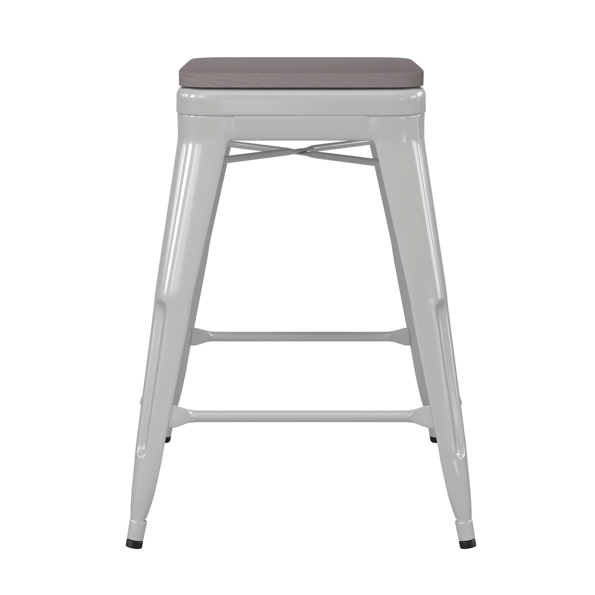 Gray Seat/White Frame |#| Indoor/Outdoor Backless Counter Stool with Poly Seat - White/Gray