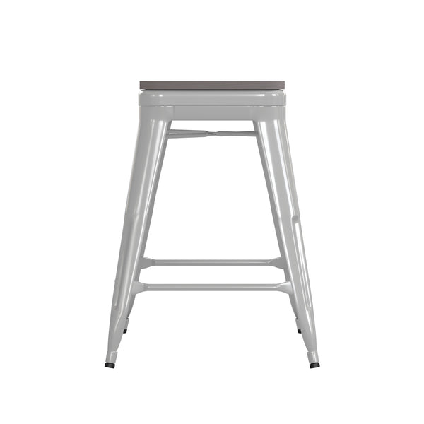 Gray Seat/White Frame |#| Indoor/Outdoor Backless Counter Stool with Poly Seat - White/Gray