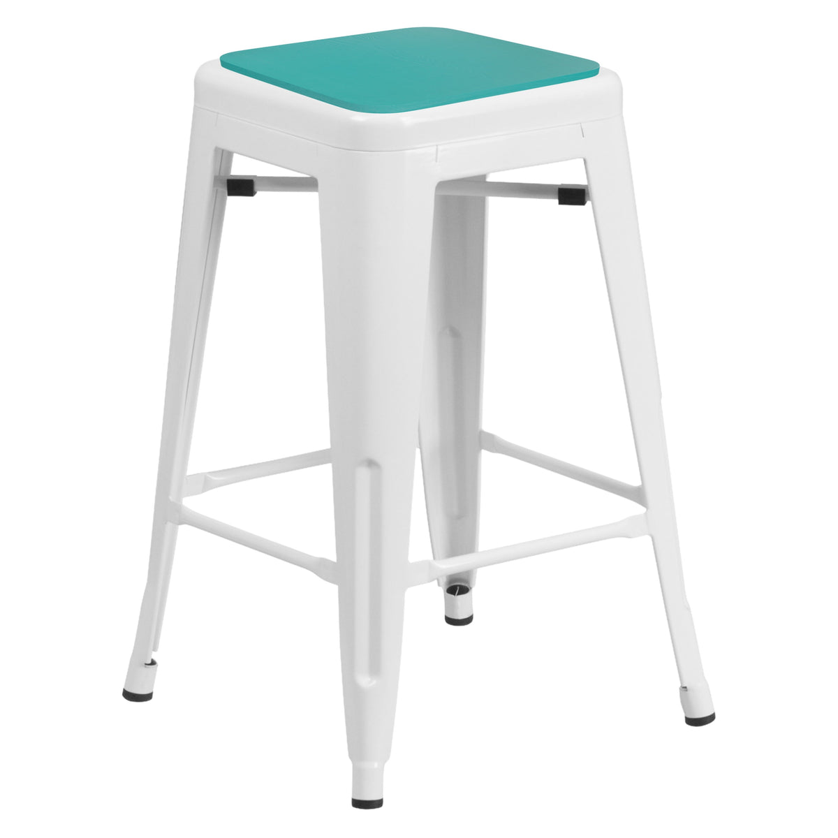 Mint Green Seat/White Frame |#| Indoor/Outdoor Backless Counter Stool with Poly Seat - White/Mint Green