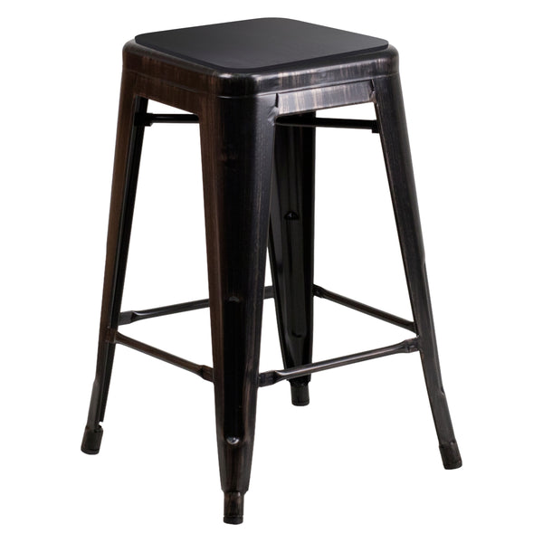 Gray Seat/Silver Frame |#| Indoor/Outdoor Backless Counter Stool with Poly Seat - Silver/Gray