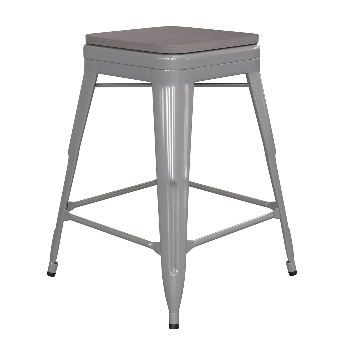 Gray Seat/Silver Frame |#| Indoor/Outdoor Backless Counter Stool with Poly Seat - Silver/Gray