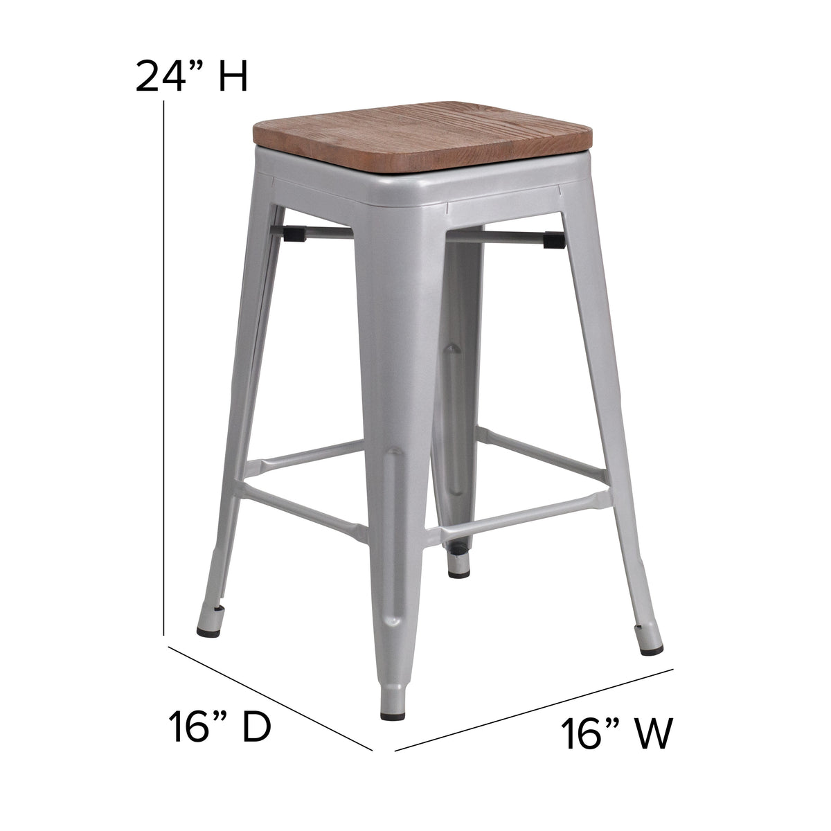Gray Seat/Silver Frame |#| Indoor/Outdoor Backless Counter Stool with Poly Seat - Silver/Gray