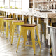 Teak Seat/Yellow Frame |#| Indoor/Outdoor Backless Counter Stool with Poly Seat - Yellow/Teak