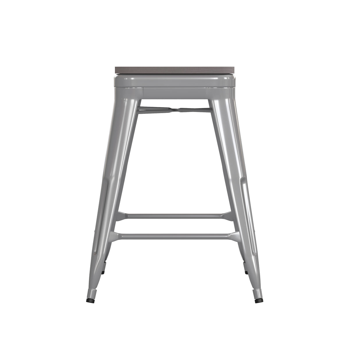 Gray Seat/Silver Frame |#| Indoor/Outdoor Backless Counter Stool with Poly Seat - Silver/Gray