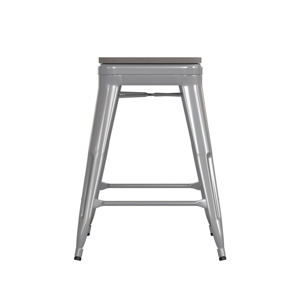 Gray Seat/Silver Frame |#| Indoor/Outdoor Backless Counter Stool with Poly Seat - Silver/Gray