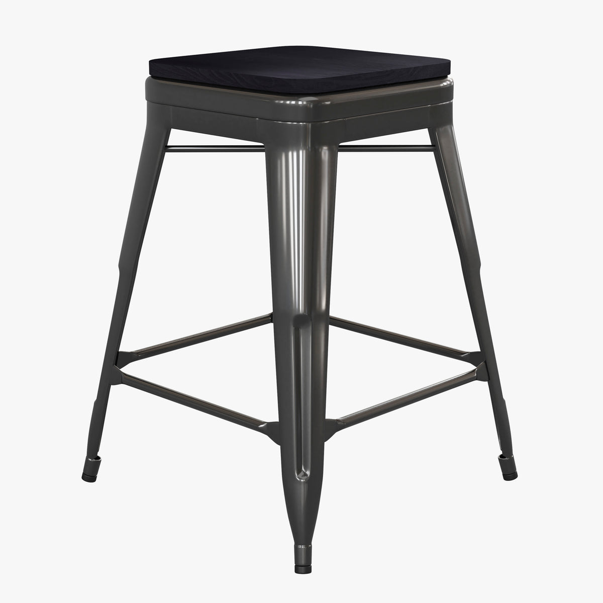 Black Seat/Black Frame |#| Indoor/Outdoor Backless Counter Stool with Poly Seat - Black/Black
