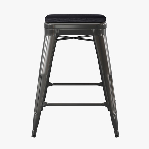 Black Seat/Black Frame |#| Indoor/Outdoor Backless Counter Stool with Poly Seat - Black/Black
