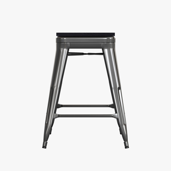 Black Seat/Black Frame |#| Indoor/Outdoor Backless Counter Stool with Poly Seat - Black/Black