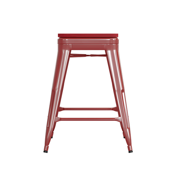 Red Seat/Red Frame |#| Indoor/Outdoor Backless Counter Stool with Poly Seat - Red/Red