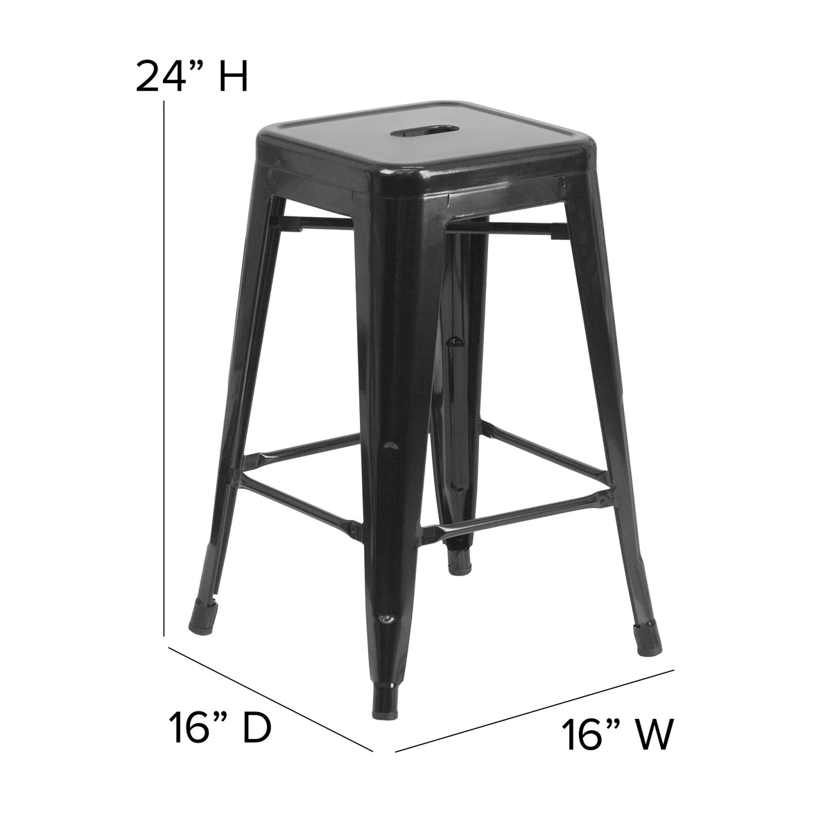 Teak Seat/Black Frame |#| Indoor/Outdoor Backless Counter Stool with Poly Seat - Black/Teak