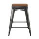 Teak Seat/Black Frame |#| Indoor/Outdoor Backless Counter Stool with Poly Seat - Black/Teak
