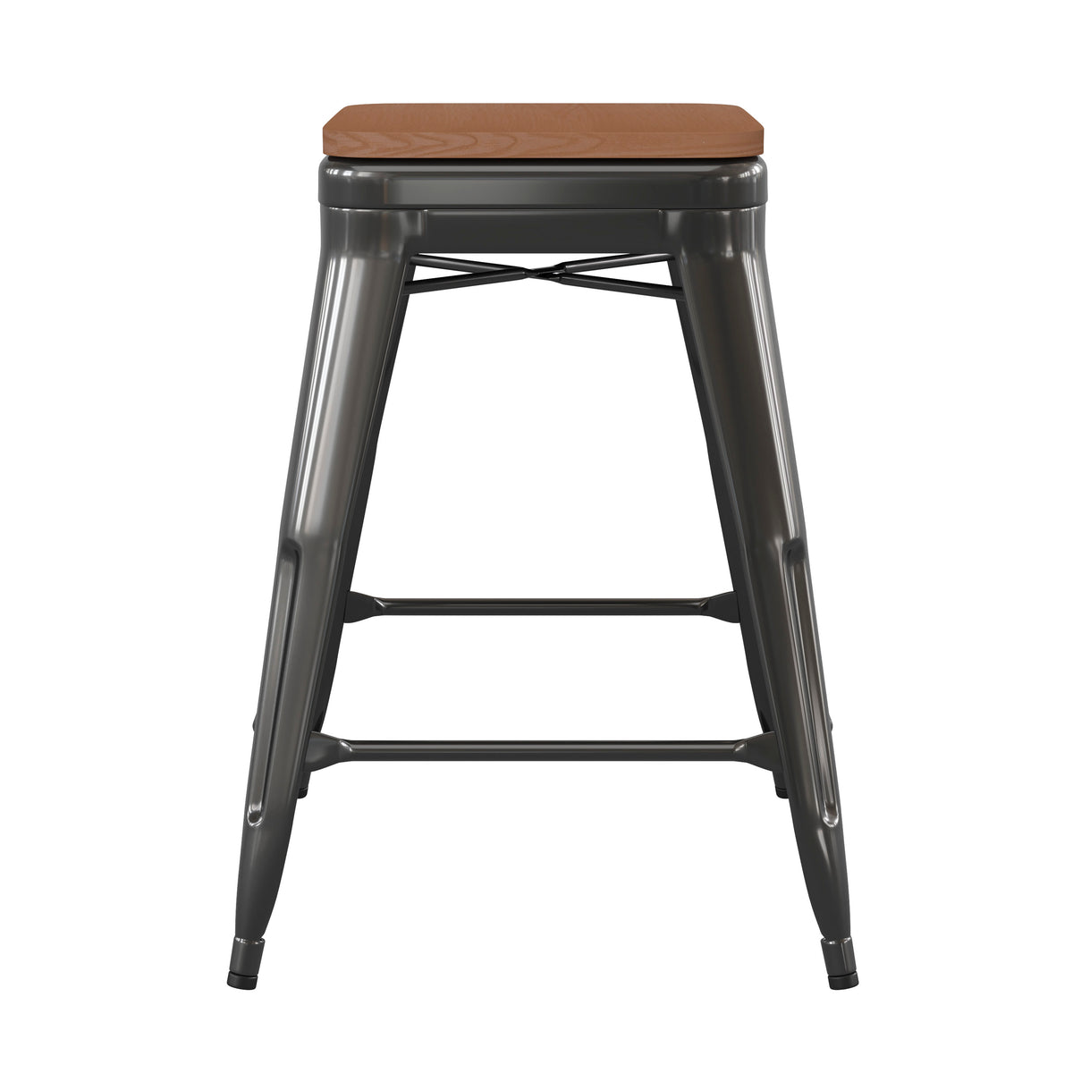 Teak Seat/Black Frame |#| Indoor/Outdoor Backless Counter Stool with Poly Seat - Black/Teak