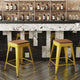 Teak Seat/Yellow Frame |#| Indoor/Outdoor Backless Counter Stool with Poly Seat - Yellow/Teak