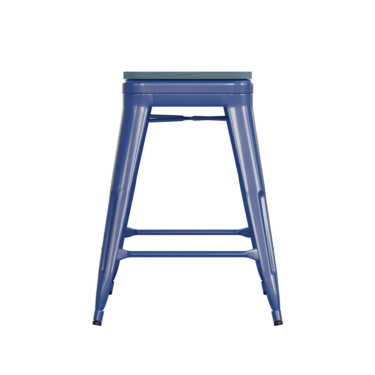 Teal-Blue Seat/Blue Frame |#| Indoor/Outdoor Backless Counter Stool with Poly Seat - Blue/Teal-Blue
