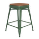 Teak Seat/Green Frame |#| Indoor/Outdoor Backless Counter Stool with Poly Seat - Green/Teak