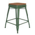 Teak Seat/Green Frame |#| Indoor/Outdoor Backless Counter Stool with Poly Seat - Green/Teak