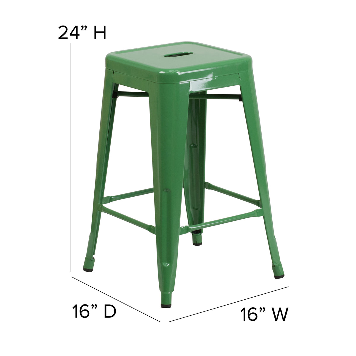 Teak Seat/Green Frame |#| Indoor/Outdoor Backless Counter Stool with Poly Seat - Green/Teak