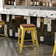 Teak Seat/Yellow Frame |#| Indoor/Outdoor Backless Counter Stool with Poly Seat - Yellow/Teak