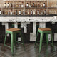 Teak Seat/Green Frame |#| Indoor/Outdoor Backless Counter Stool with Poly Seat - Green/Teak