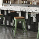 Teak Seat/Green Frame |#| Indoor/Outdoor Backless Counter Stool with Poly Seat - Green/Teak