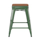 Teak Seat/Green Frame |#| Indoor/Outdoor Backless Counter Stool with Poly Seat - Green/Teak