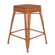 Teak Seat/Orange Frame |#| Indoor/Outdoor Backless Counter Stool with Poly Seat - Orange/Teak