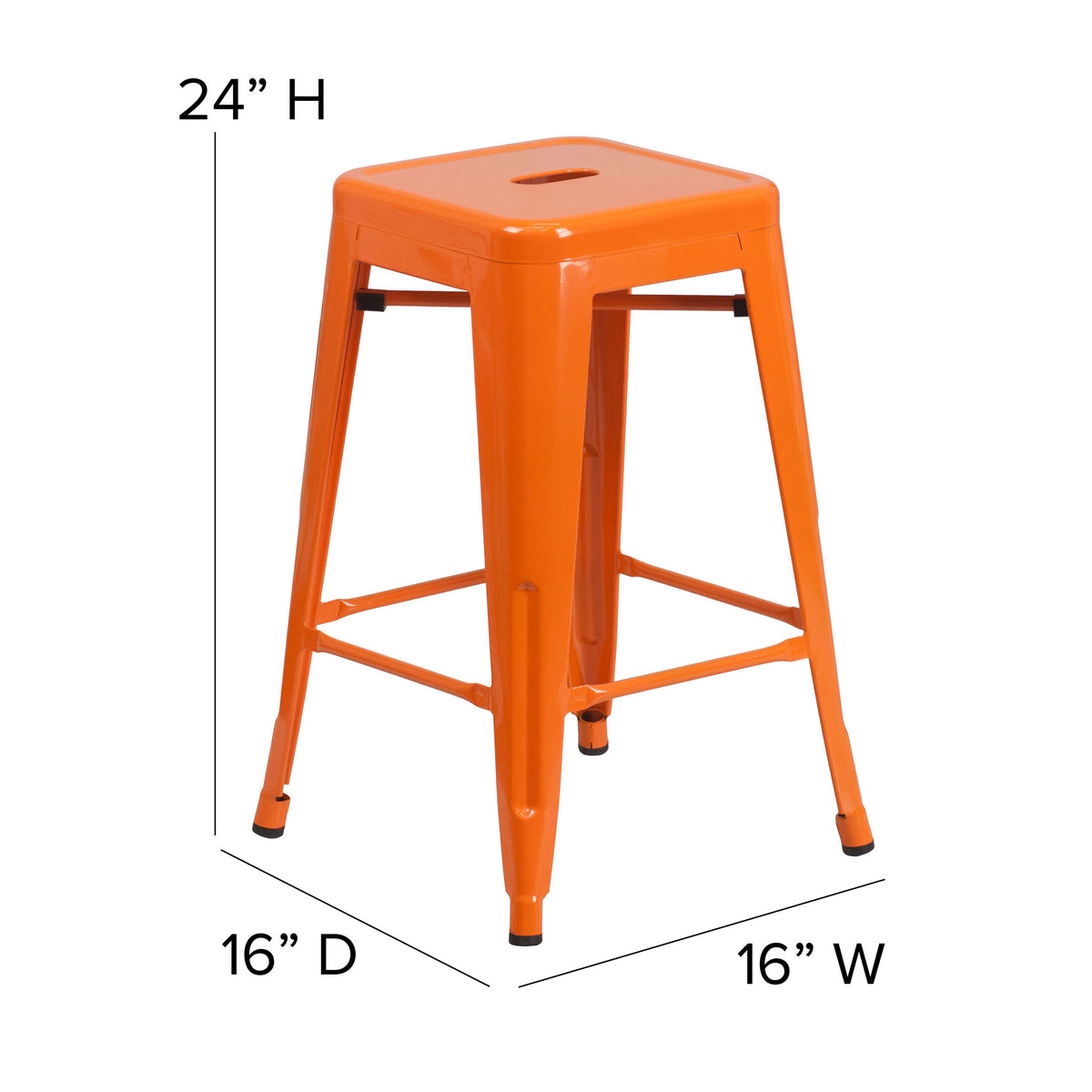 Teak Seat/Orange Frame |#| Indoor/Outdoor Backless Counter Stool with Poly Seat - Orange/Teak