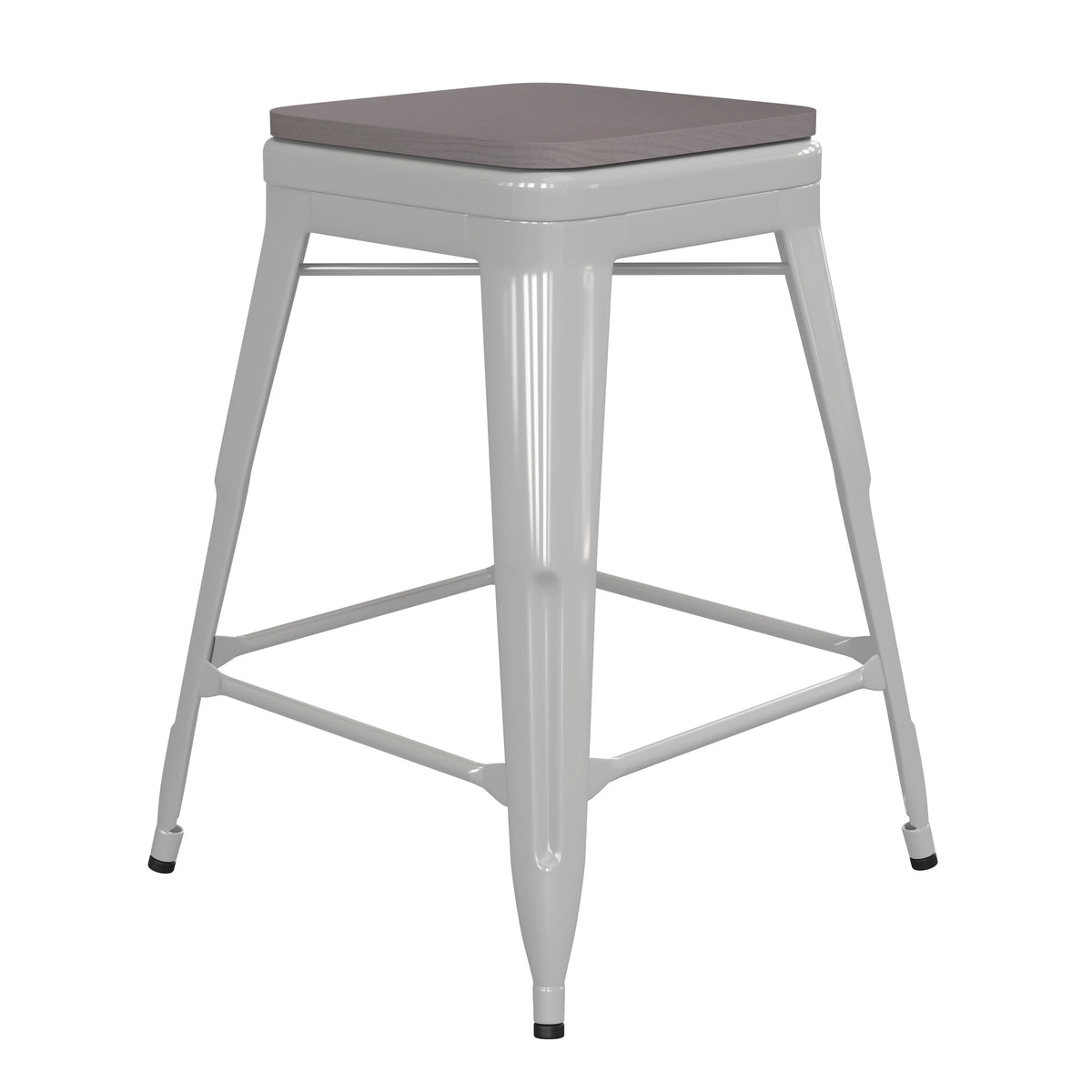 Gray Seat/White Frame |#| Indoor/Outdoor Backless Counter Stool with Poly Seat - White/Gray