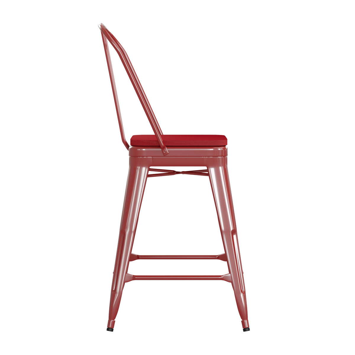 Red/Red |#| All-Weather Commercial Counter Stool with Removable Back/Poly Seat-Red/Red