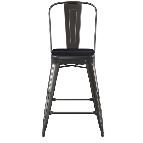 Black/Black |#| All-Weather Commercial Counter Stool with Removable Back/Poly Seat-Black/Black