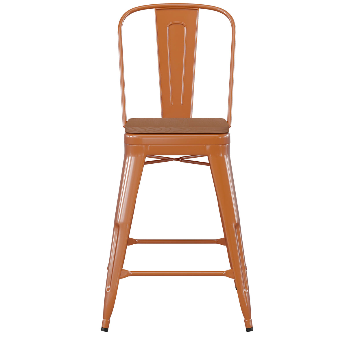 Orange/Teak |#| All-Weather Commercial Counter Stool with Removable Back/Poly Seat-Orange/Teak