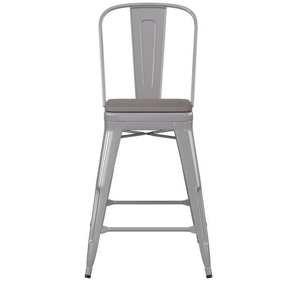 Silver/Gray |#| All-Weather Commercial Counter Stool with Removable Back/Poly Seat-Silver/Gray