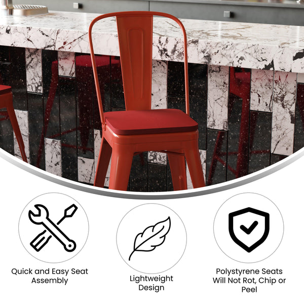 Red/Red |#| All-Weather Commercial Counter Stool with Removable Back/Poly Seat-Red/Red