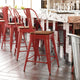 Red/Teak |#| All-Weather Commercial Counter Stool with Removable Back/Poly Seat-Red/Teak