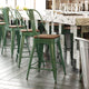 Green/Teak |#| All-Weather Commercial Counter Stool with Removable Back/Poly Seat-Green/Teak