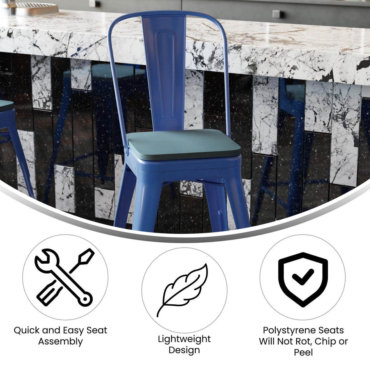 Blue/Teal-Blue |#| All-Weather Commercial Counter Stool with Removable Back/Poly Seat-Blue/Teal