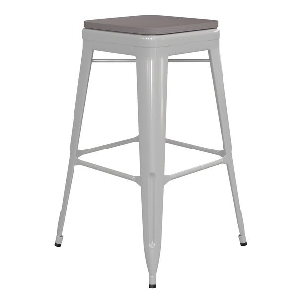 White/Gray |#| Indoor/Outdoor Backless Bar Stool with Poly Seat - White/Gray