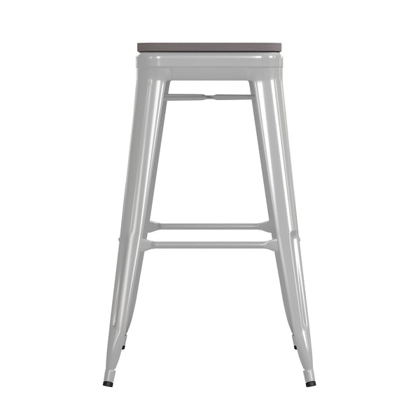 White/Gray |#| Indoor/Outdoor Backless Bar Stool with Poly Seat - White/Gray